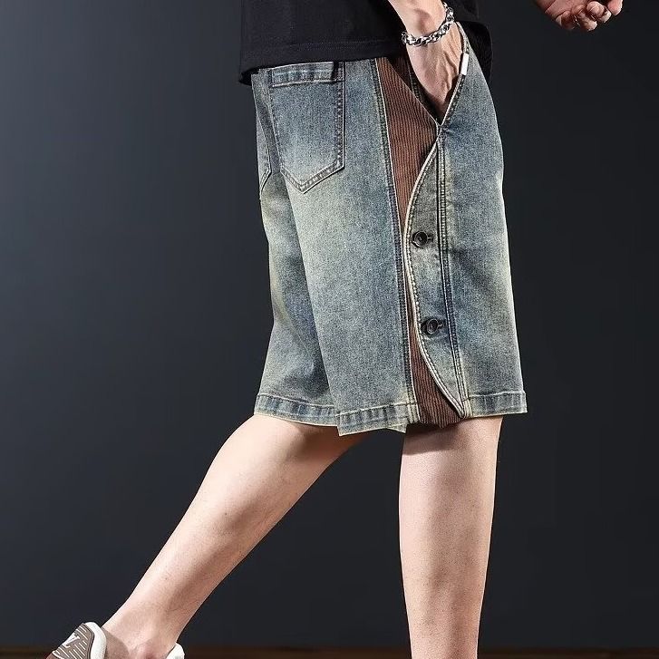 美式復古直筒闊腿薄款寬鬆休閒牛仔短褲