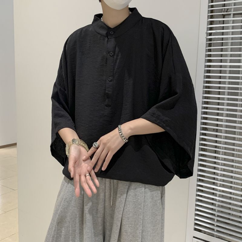 新中式寬鬆顯瘦百搭冰絲五分袖蝙蝠襯衫