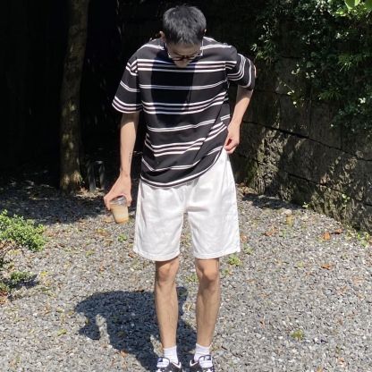 【單件/套裝】韓版帥氣條紋短袖t恤+五分休閑短褲兩件套
