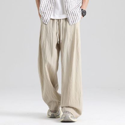 時尚薄款透氣直筒寬松天絲亞麻休閑闊腿褲