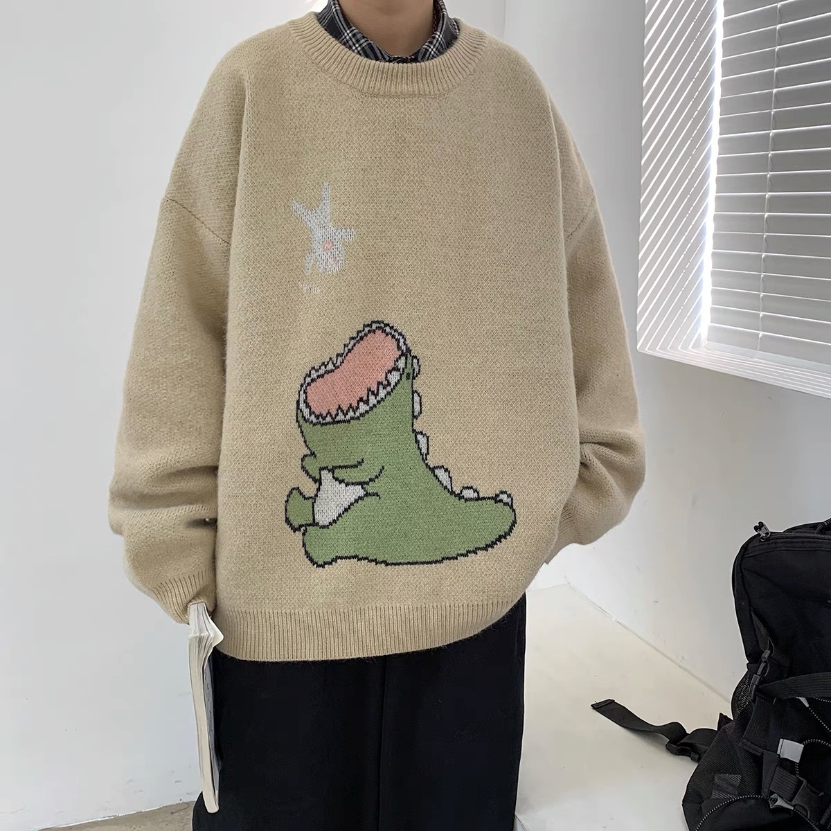 小恐龍日系清新港風學院寬鬆慵懶風針織毛衣