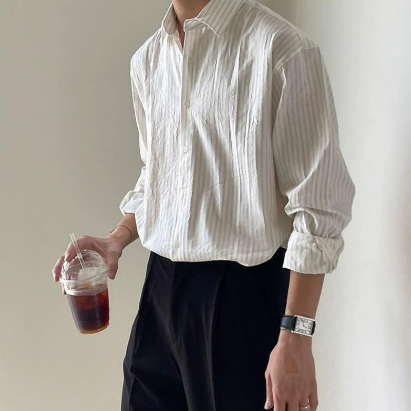 【單件/套裝】高級感小眾痞帥條紋休閑襯衫+百搭西褲兩件套裝