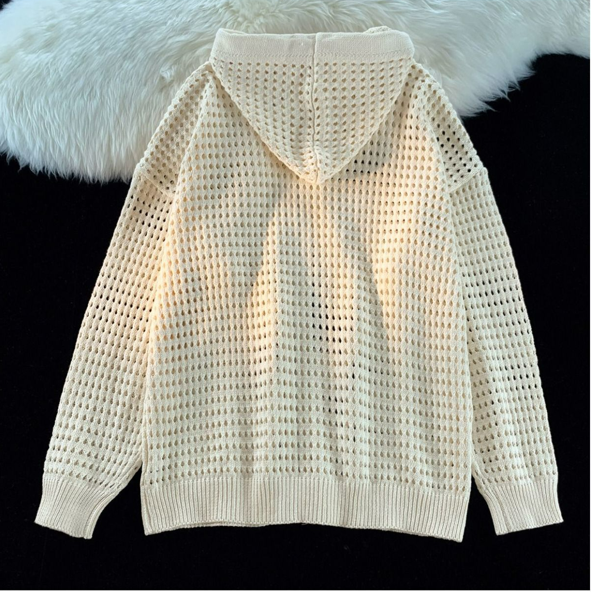 設計感高級鏤空連帽開衫防曬衣男女春夏寬鬆針織衫ins慵懶風外套