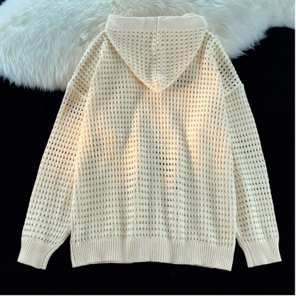 設計感高級鏤空連帽開衫防曬衣男女春夏寬鬆針織衫ins慵懶風外套