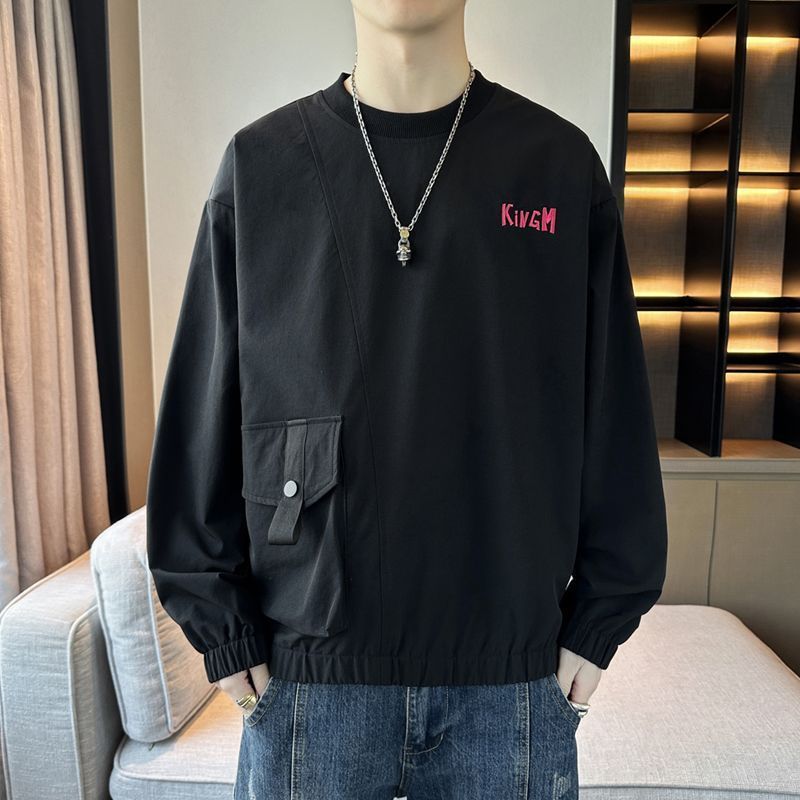 圓領寬鬆帶口袋潮流百搭帥氣長袖T恤