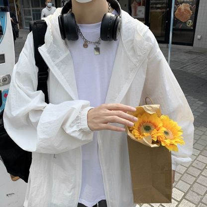 夏季新款男士超薄透氣防曬衣潮寬鬆百搭皮膚衣外套薄款連帽防曬服