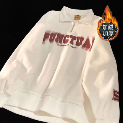 半拉鍊polo美式復古長袖翻領衛衣