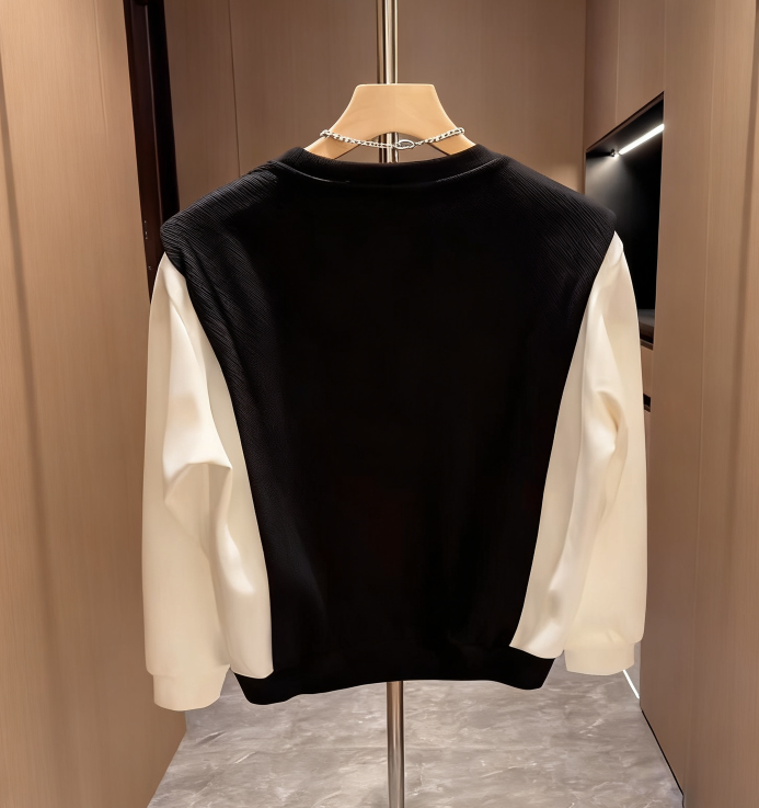 時尚假兩件寬鬆百搭圓領拼接打底長袖T恤
