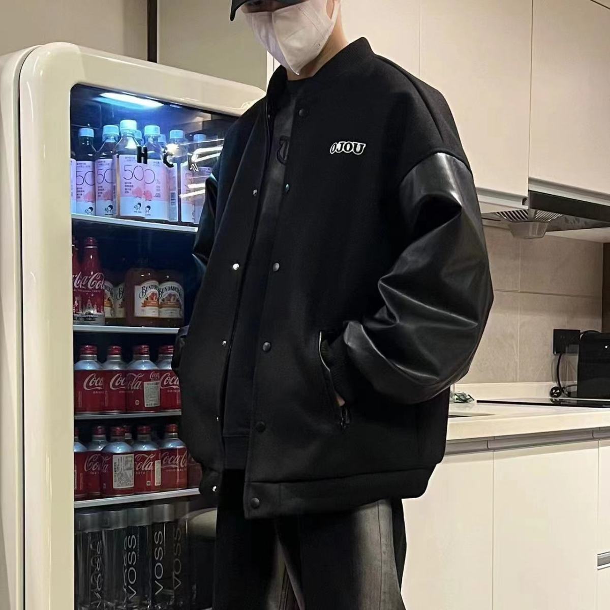 美式復古休閒拼接棒球服百搭情侶夾克外套-NitSoon