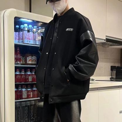 美式復古休閒拼接棒球服百搭情侶夾克外套-NitSoon