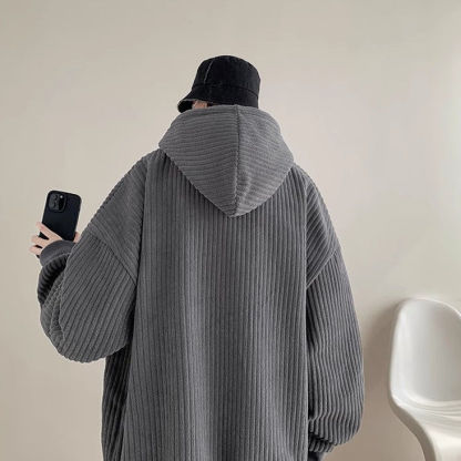 抽繩燈芯絨連帽加絨加厚潮牌衛衣