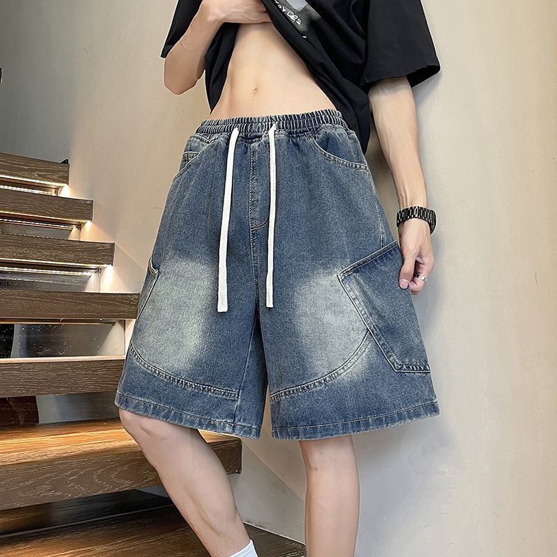 寬鬆百搭美式休閒直筒薄款五分牛仔短褲