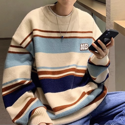 日系圓領潮百搭慵懶復古套頭針織衫