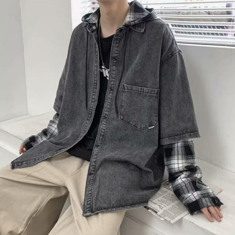 設計感寬鬆痞帥炸街翻領夾克潮牌牛仔外套