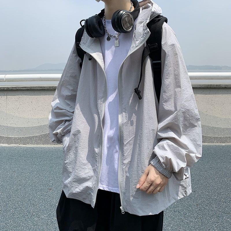 夏季新款男士超薄透氣防曬衣潮寬鬆百搭皮膚衣外套薄款連帽防曬服