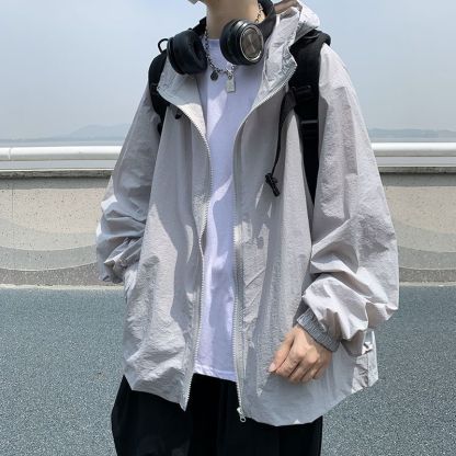 夏季新款男士超薄透氣防曬衣潮寬鬆百搭皮膚衣外套薄款連帽防曬服