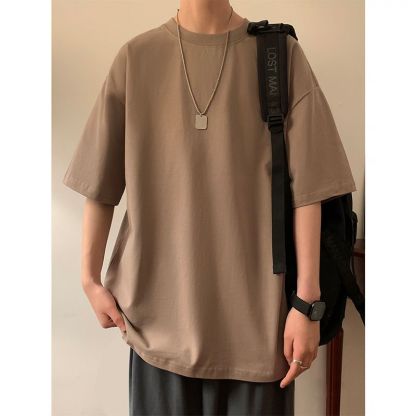 重磅新款ins潮純棉寬鬆純色五分袖短袖t恤