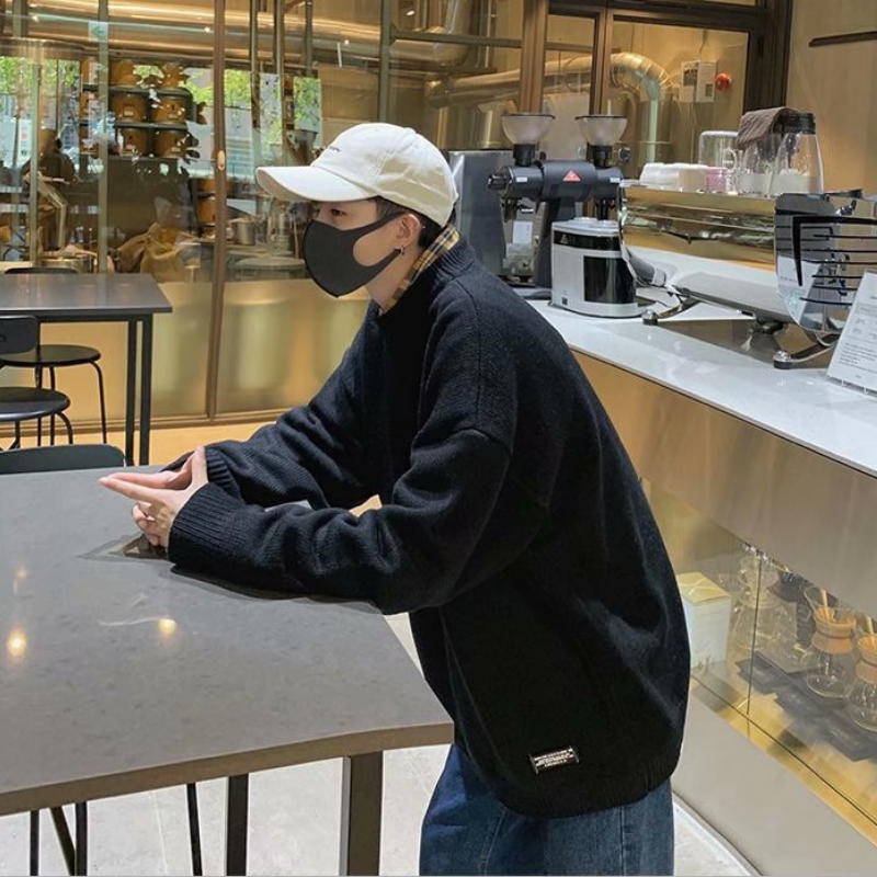 韓版寬鬆休閑長袖潮流圓領針織毛衣