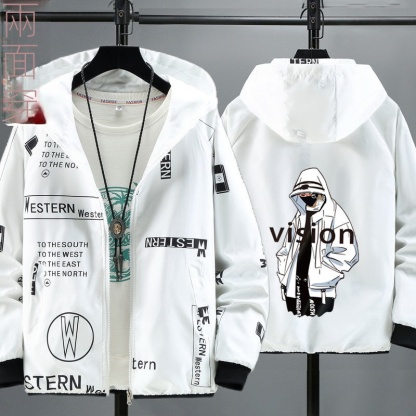 時尚潮流寬松連帽兩面穿衝鋒衣夾克外套-NitSoon