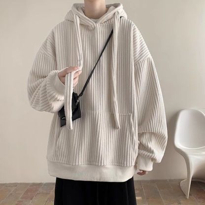抽繩燈芯絨連帽加絨加厚潮牌衛衣