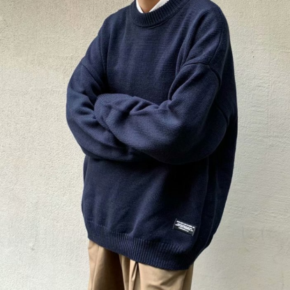 韓版寬鬆休閑長袖潮流圓領針織毛衣