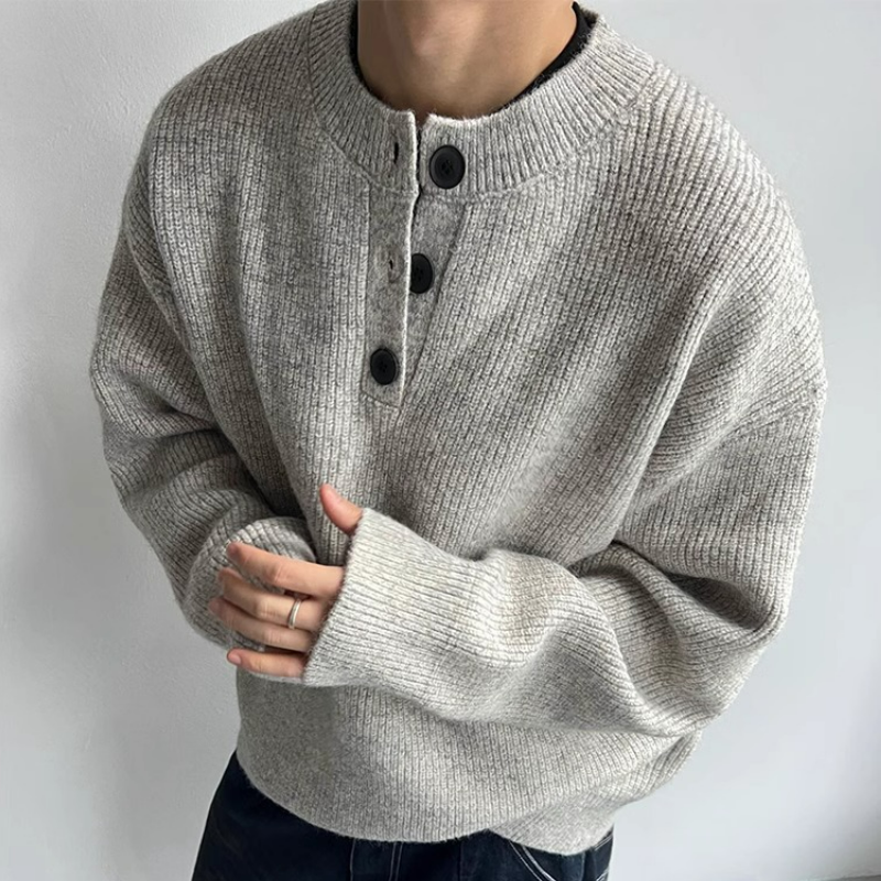 美式復古亨利領慵懶風高級感針織毛衣