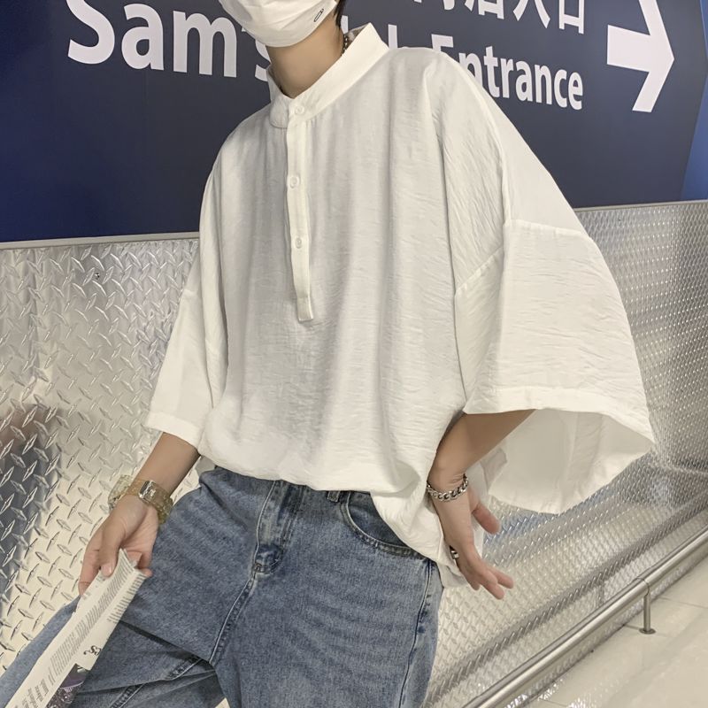 新中式寬鬆顯瘦百搭冰絲五分袖蝙蝠襯衫