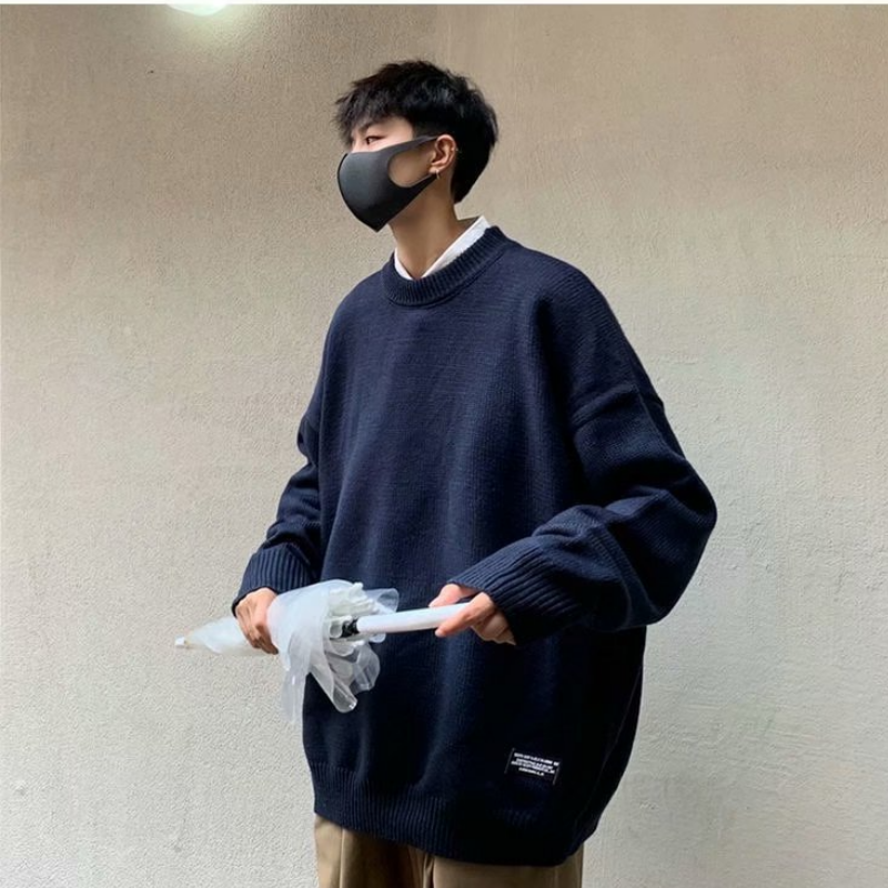 韓版寬鬆休閑長袖潮流圓領針織毛衣