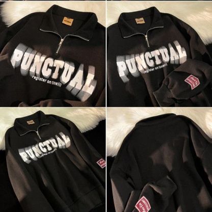 半拉鍊polo美式復古長袖翻領衛衣