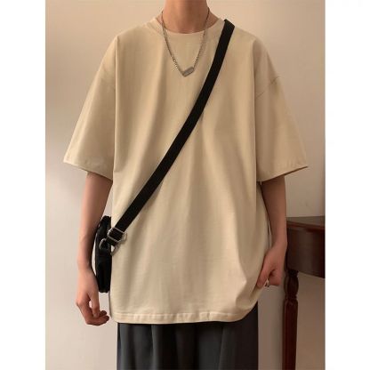 重磅新款ins潮純棉寬鬆純色五分袖短袖t恤