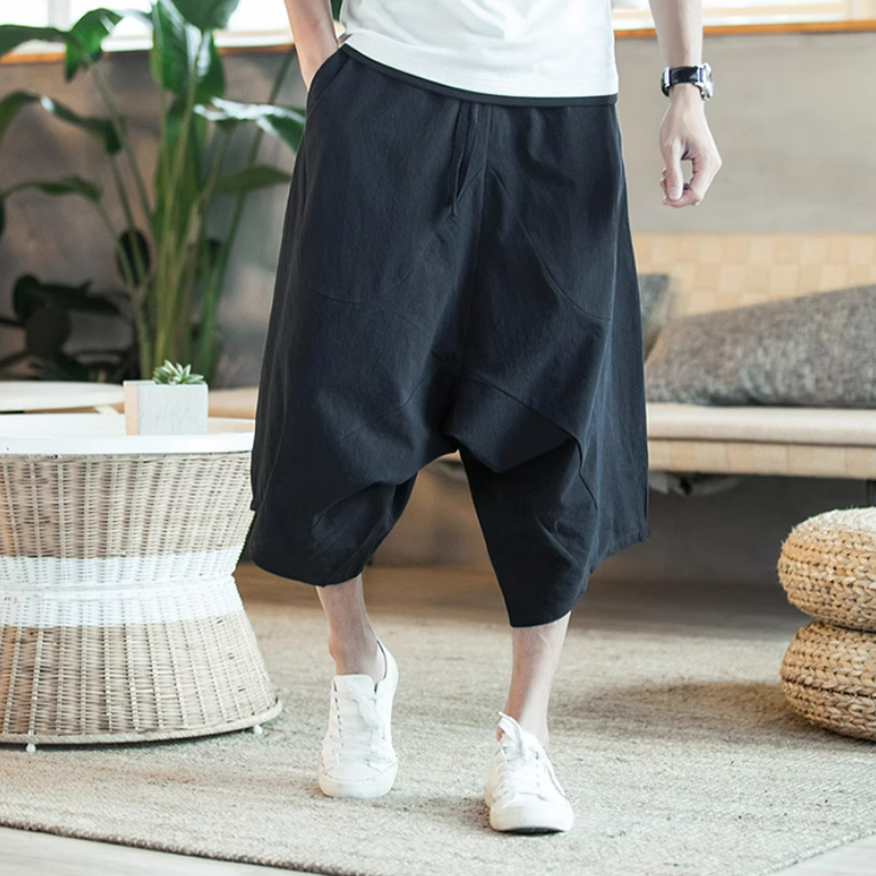 寬鬆薄款休閒亞麻潮流沙灘棉麻七分哈倫褲