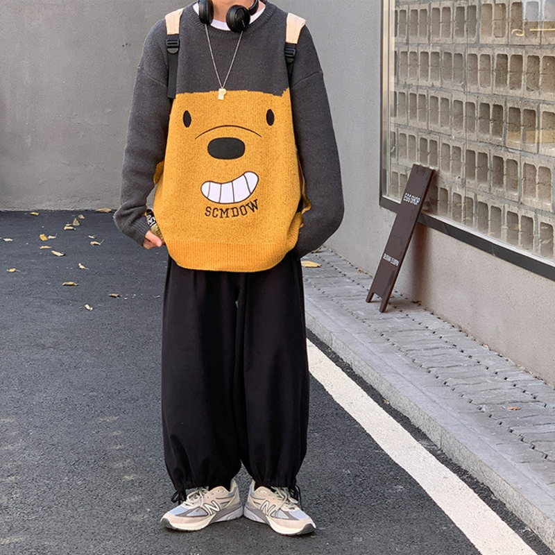 春秋韓版潮流情侶裝長袖休閒小熊針織毛衣