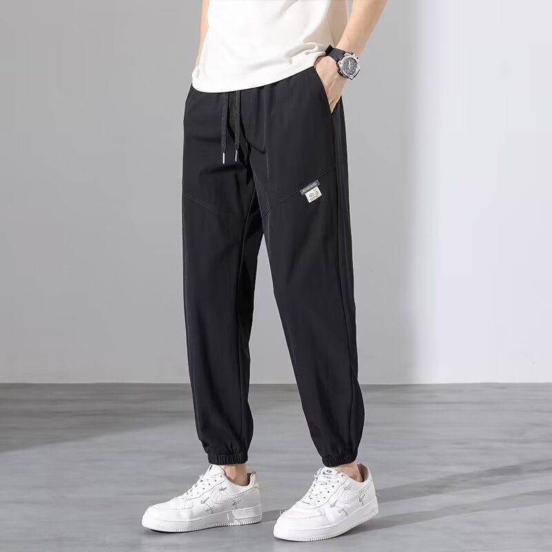 薄款冰絲休閒寬鬆透氣潮流運動休閒九分束腳褲