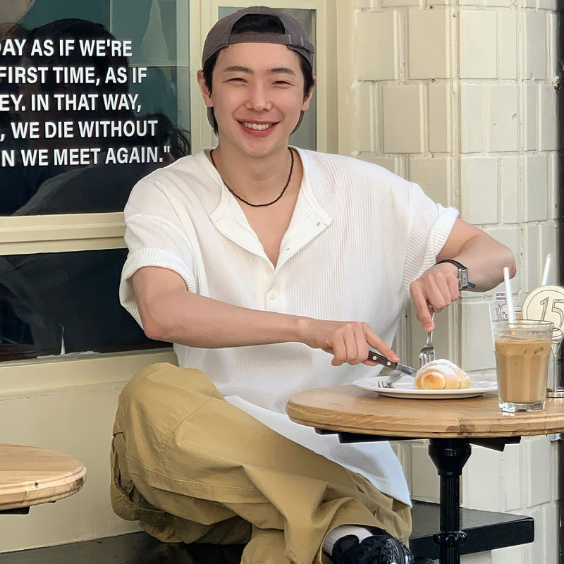 亨利領螺紋華夫格韓版透氣休閒百搭時尚短袖t恤