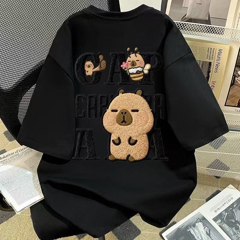 仿刺繡可愛小黃豚印花純棉短袖t恤