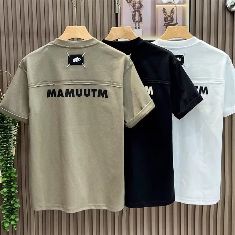 @美式字母刺繡時尚圓領休閒寬鬆百搭短袖