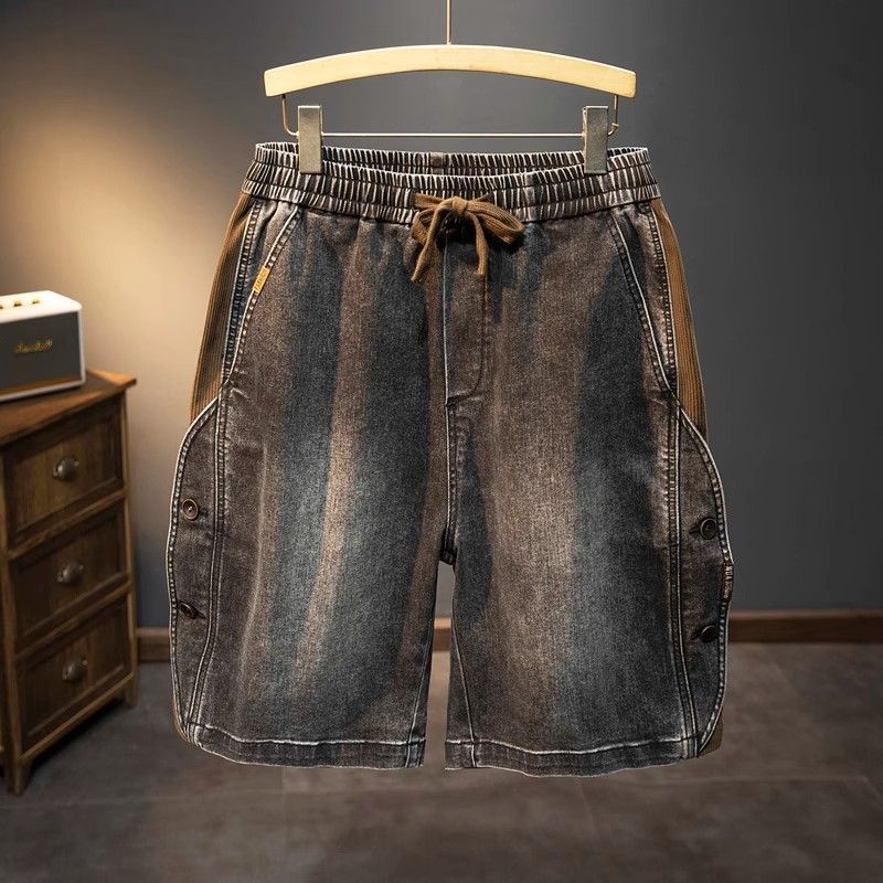 美式復古直筒闊腿薄款寬鬆休閒牛仔短褲