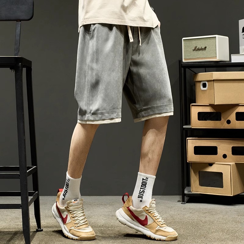 薄款冰絲寬鬆速乾運動美式假兩件五分短褲