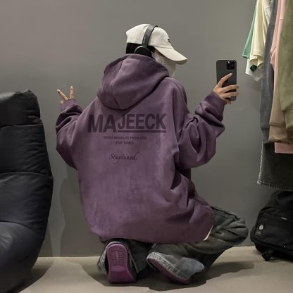 潮牌重磅痞帥情侶寬鬆大碼休閒麂皮絨連帽T