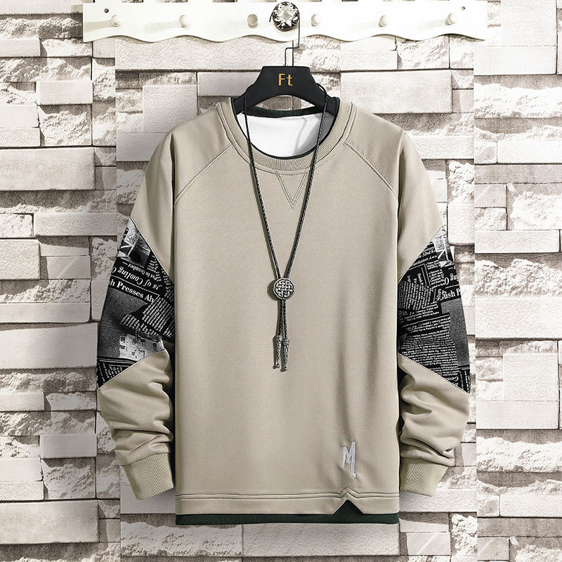 寬鬆潮流假兩件長袖T恤潮流百搭圓領衛衣-NitSoon