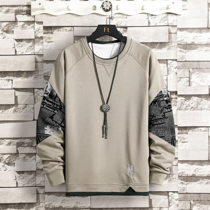 寬鬆潮流假兩件長袖T恤潮流百搭圓領衛衣-NitSoon