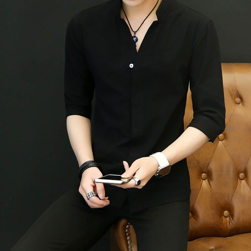 韓版立領襯衫修身休閒短袖襯衣