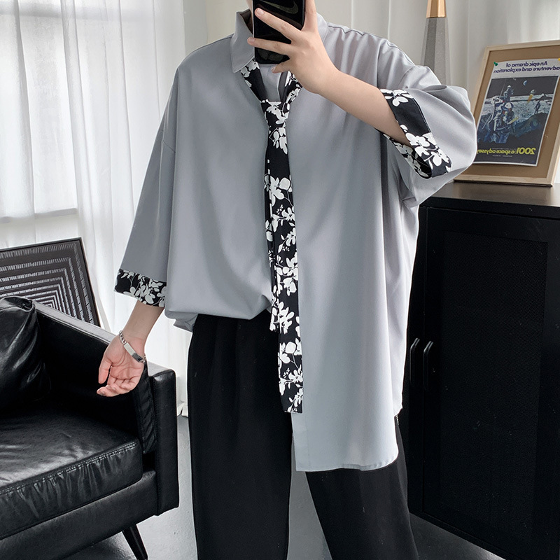 【送領帶】時尚網紅痞帥港風慵懶風短袖襯衫