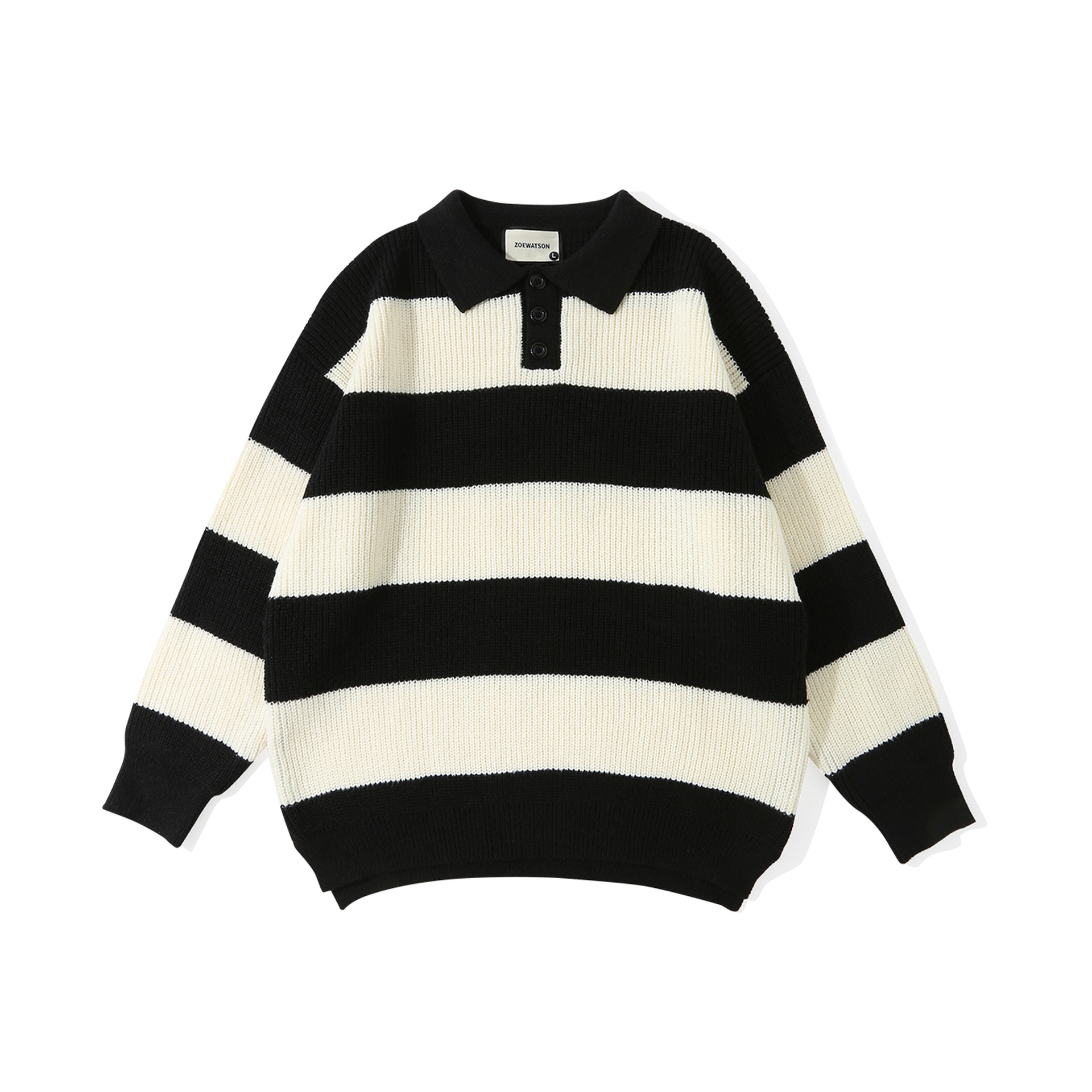 POLO衫翻領條紋寬鬆慵懶風針織衫毛衣