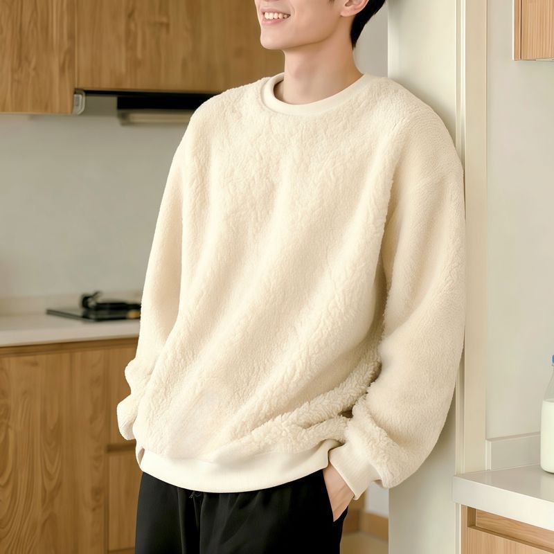 刷毛加厚韓版寬鬆大碼保暖圓領毛絨長袖T恤
