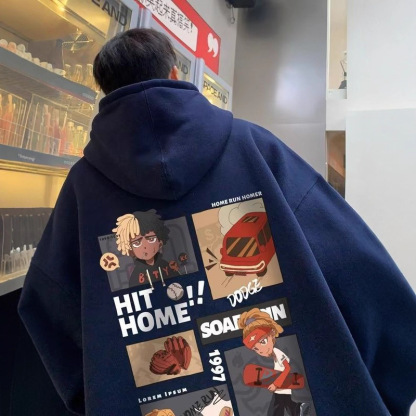 春秋款寬鬆美式重磅休閒套頭休閑印花連帽T