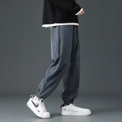 燈芯絨加厚寬鬆束腳休閒九分運動褲