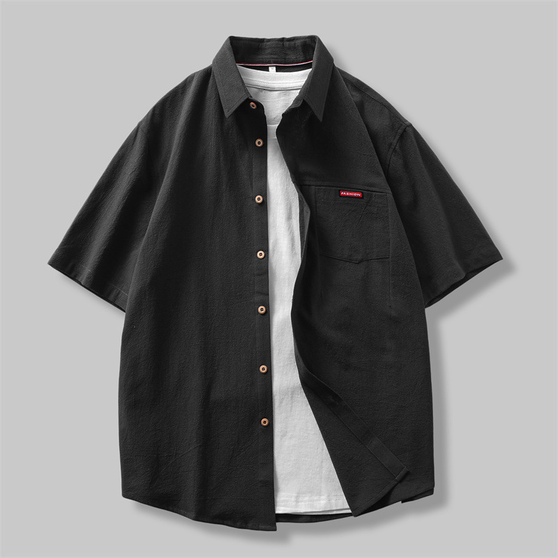 爆款文藝休閒寬鬆襯衫棉麻短袖