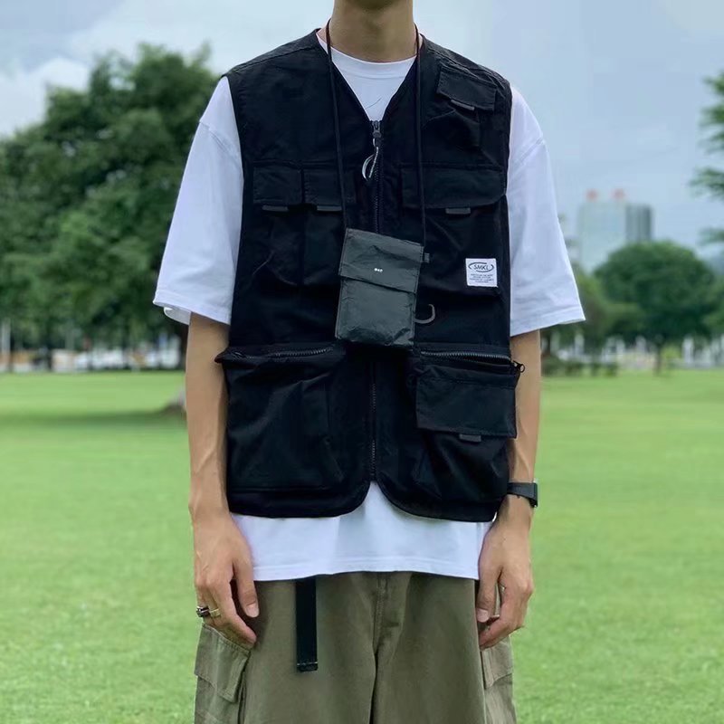 多口袋美式高街機能風嘻哈百搭背心工裝馬甲外套