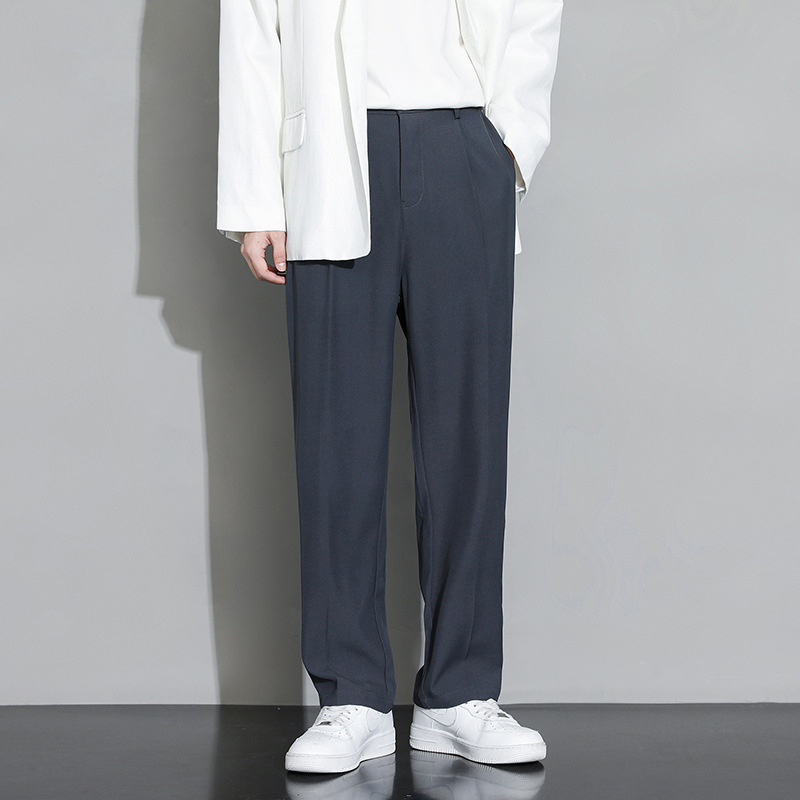 高級感冰絲闊腿直筒寬鬆休閒長褲垂感韓版西褲-Nuostyle